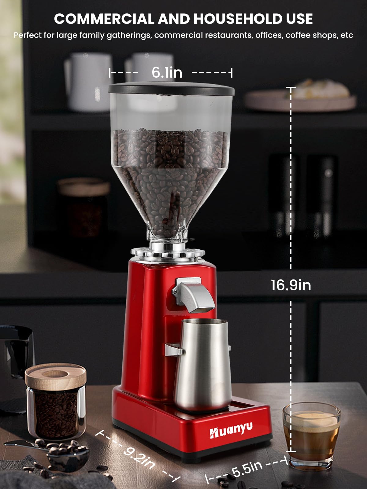 Huanyu Coffee Grinder Electric Adjustable Flat Burr Mill with 19 Precise Grind Setting 35OZ 36Cups Coffee Bean Grinding Machine Upgrade Automatic Point-action for Espresso French Press Red