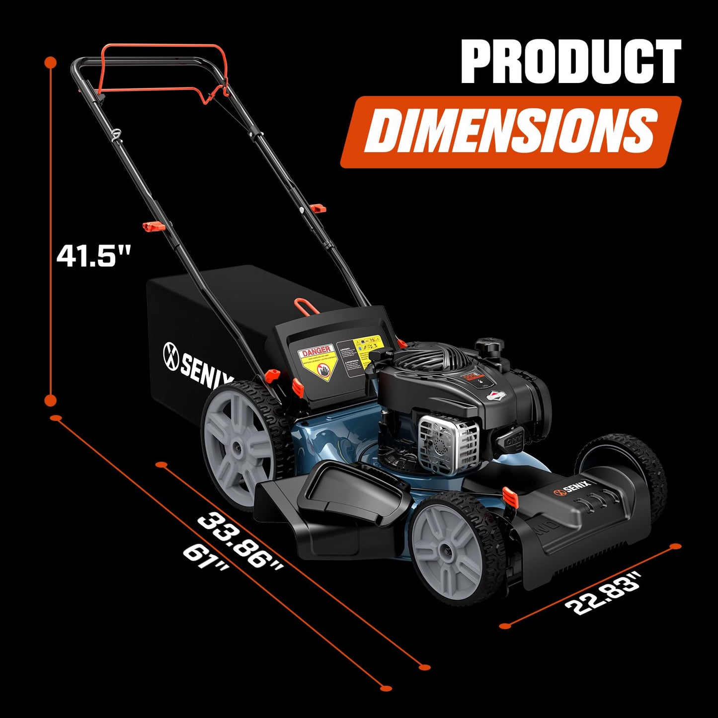 SENIX LSSG-M9 21-inch Gas Self-Propelled Lawn Mower - 140 cc 4-Cycle Briggs & Stratton Engine, Bagging, Mulching, and Side Discharge, 6-Position Lever Height Adjustment