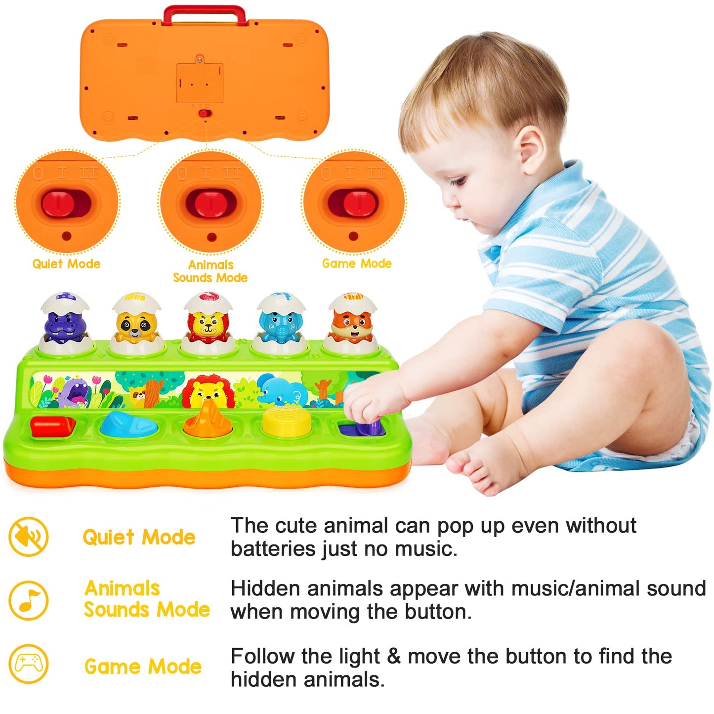 Duchong Toys for 1 Year Old Boys Girls, Interactive Pop up Toy with Music & Light, Early Learning Musical Toys for Toddlers 1-3, Birthday Gifts for Babys Infants 6-9-12-18 Months