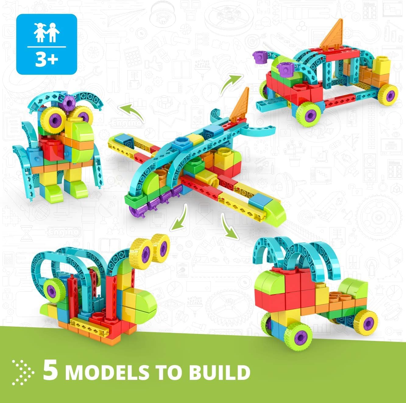 Engino QBOIDZ Airplane, Building Blocks for Ages 3+, Preschool Educational Toys for Kids, Building Kit for Boys & Girls, Montessori Toys, STEM Toddler (5 Models)