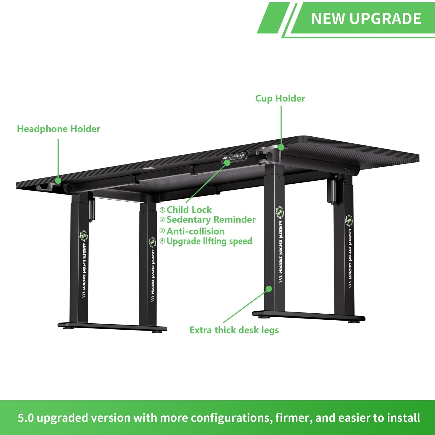 Klobel X-Win Electric Height Adjustable Standing Desk, 71" x 29.5" 4-Leg Ergonomic Sit to Stand for Home Office, Powerful Dual Motor Work Surface, Carbon Fiber Textured Black