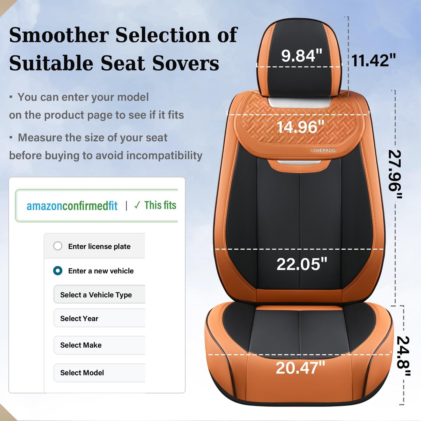 Coverado Car Seat Covers Full Set, Breathable Nappa Leather Seat Covers for Cars, Automotive Seat Covers, Waterproof Front and Back Car Seat Protector Universal Fit Most Cars(Brown&Black)