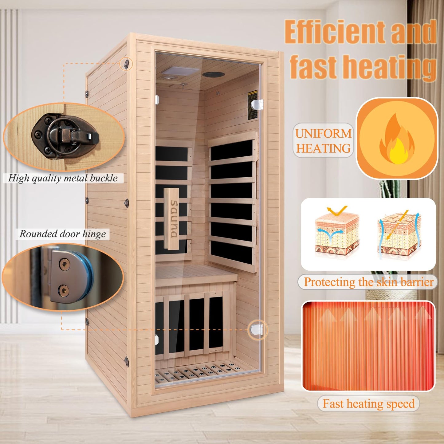 Homsido Home Sauna for 1 Person, Canadian Hemlock Wood Indoor Sauna with Far Infrared Heat Therapy, 1200W Low EMF Heating, Bluetooth Speakers & LCD Control Panel