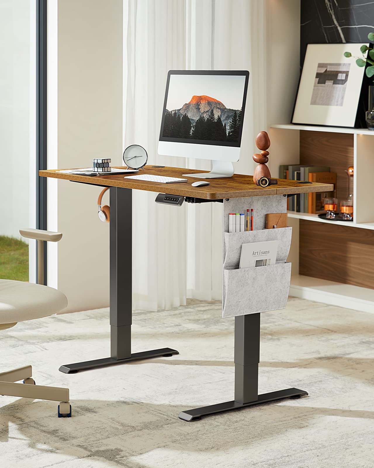 Marsail Electric Adjustable Height Standing Desk with Storage Bag, 55 * 24" Sit Stand Up Desk for Home Office,Computer Gaming Workstation, 4 Memory Height Settings,Cable Manager, and Headphone Hook