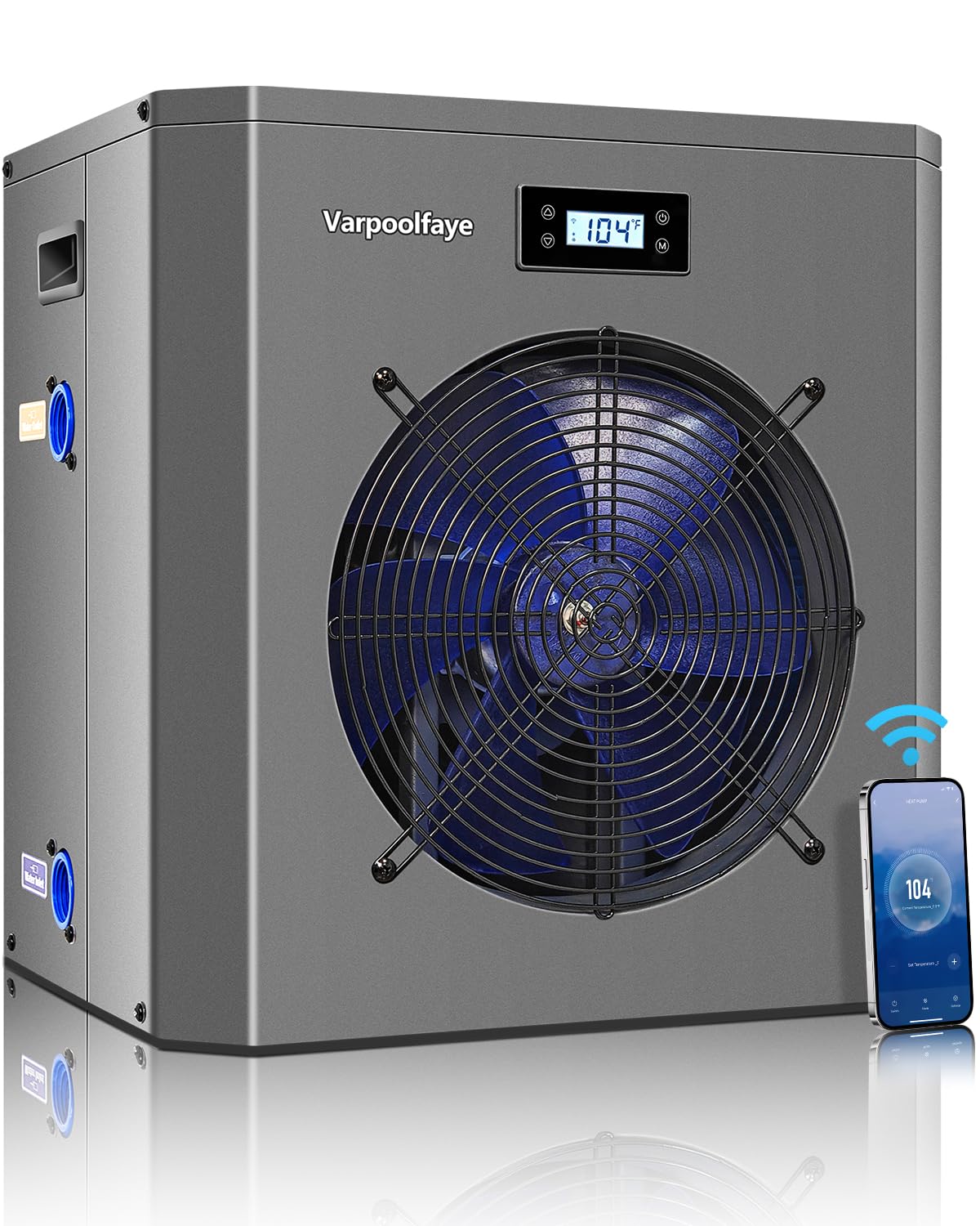 Varpoolfaye 16000 BTU Swimming Pool Heat Pump 5000 Gallon Electric Pool Heater for Above Ground Pool 5KW Heating or Cooling WiFi Control Timer Pool Heater 120V 60Hz