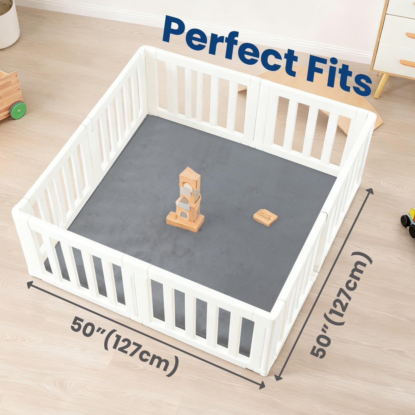 Huloo Sleep Baby Play Mat for Floor,1.3" Thick Elasti-Foam 50"×50" Playpen Mat for Tummy Time,Water Repellent Soft Coral Velvet for Toddler,Infant,Kids,Non-Slip Backing Safe for Crawling(Dark Grey)