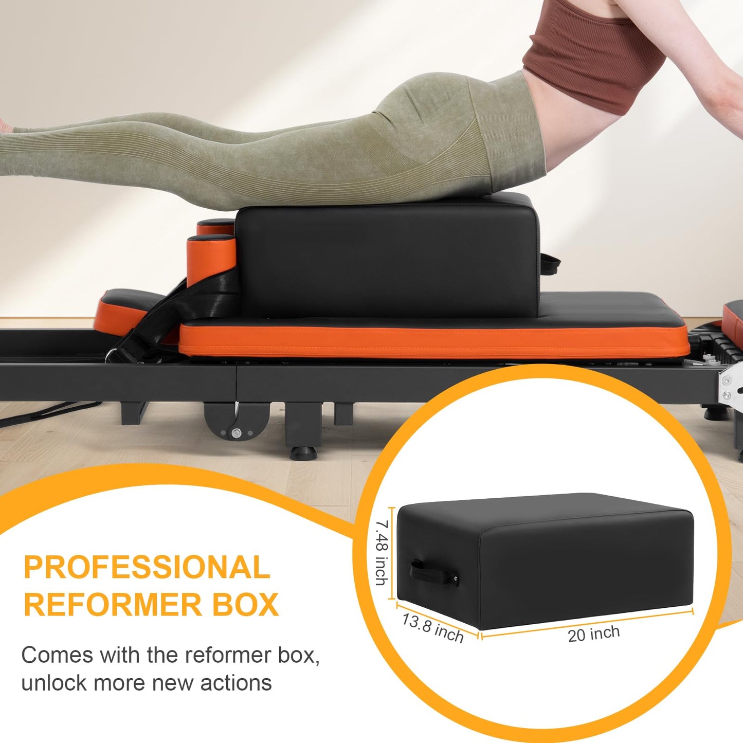Pilates Reformer, Foldable Pilates Machine with Jump Board & Pilates Box (4 Springs & 5 Resistance Cords) for Home Gym Workout, Pilate Equipment Kit for Beginners & Advanced Users, Up to 500 LBS