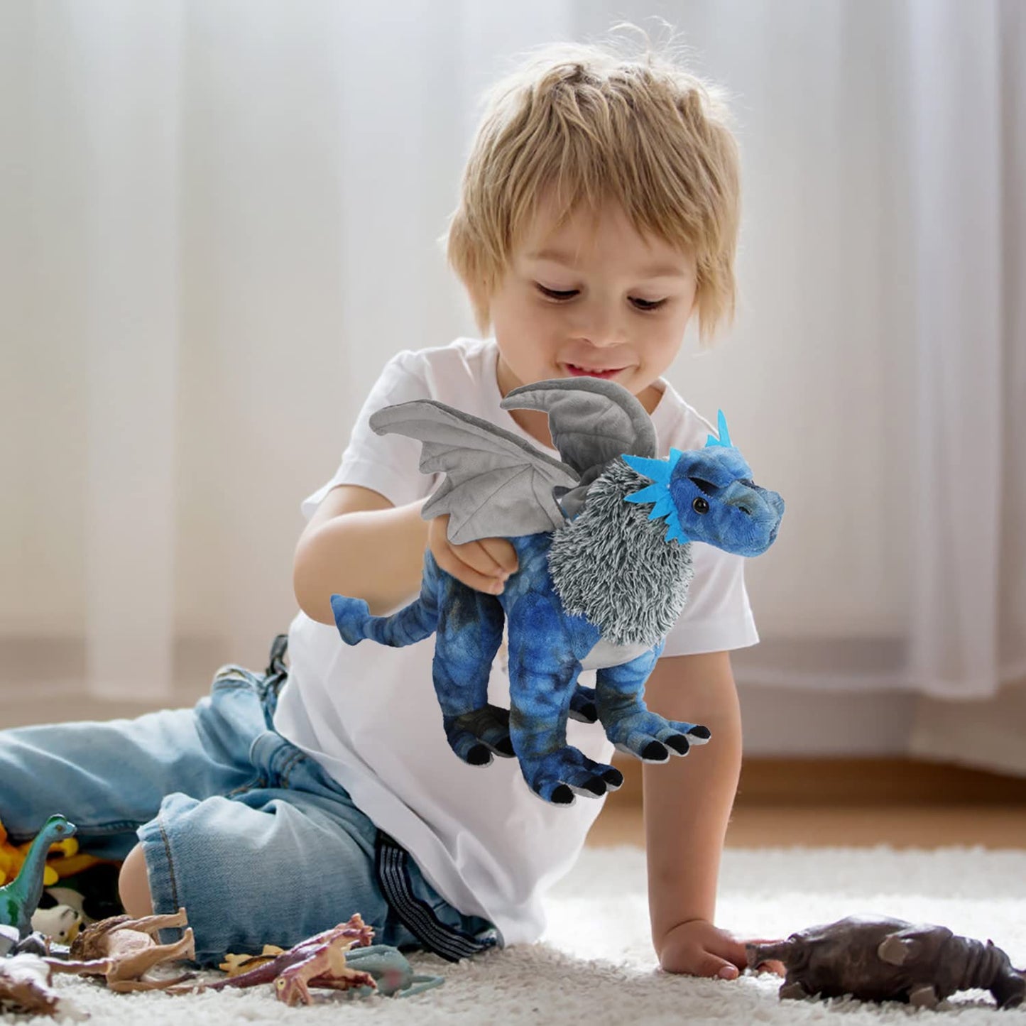 AULUDA Dragon Plush Toy, Frost Wyrm Stuffed Animal Throw Plushie Pillow Doll, Soft Blue Fluffy Friend Hugging Cushion - Present for Every Age & Occasion