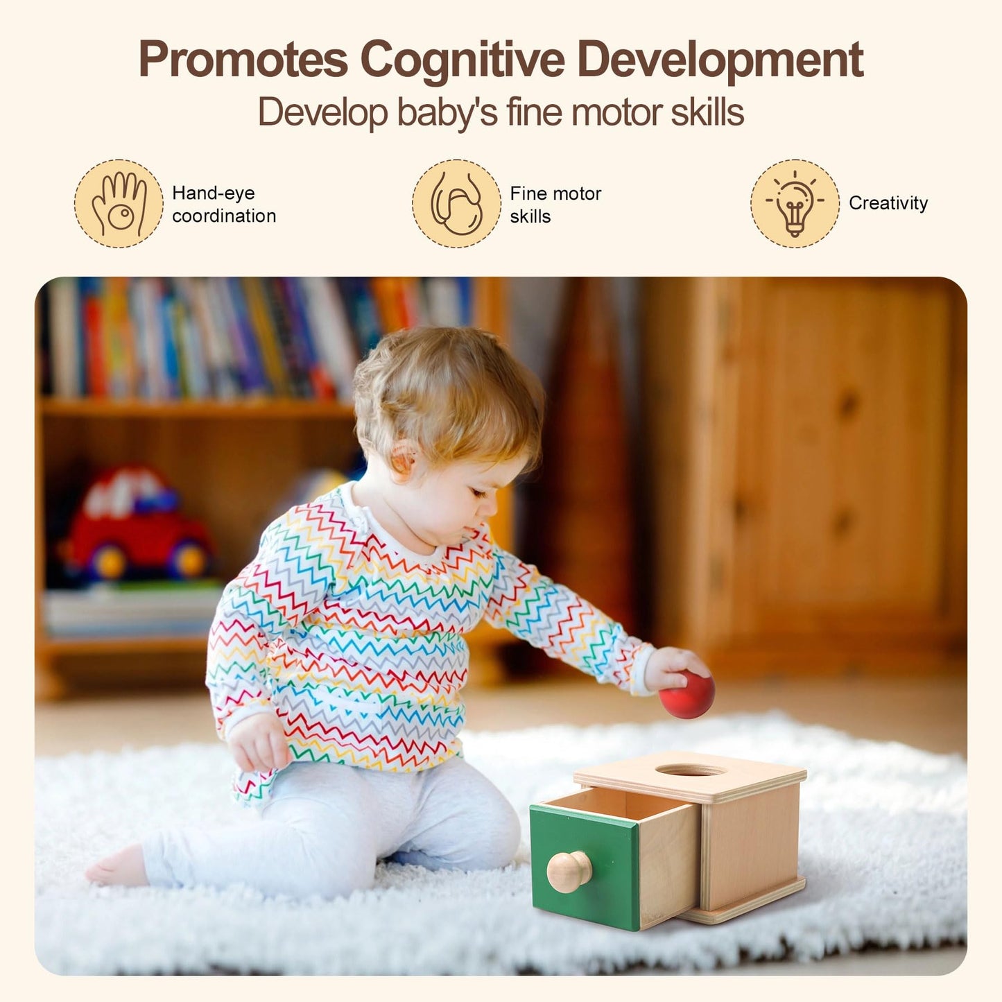 Teekdeer Montessori Toys for Babies 6-12 Months,8 in 1 Developmental Learning Toys Set Wooden Sensory Toys for Baby Toys 12-18 Months (Includes Tissue Box Toy,Stacking Cups and More)