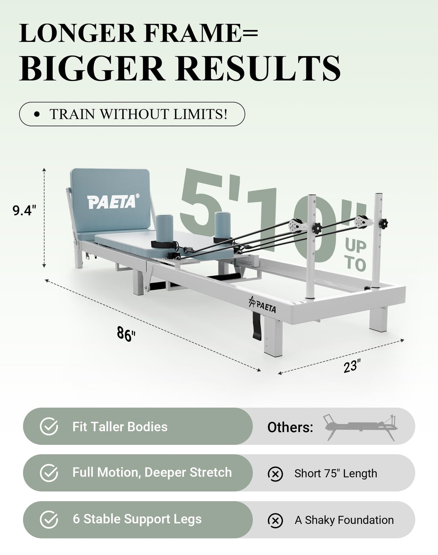 PAETA Pilates Reformer, 86" Foldable Reformer Pilates Machine for Home Use, with Dual Resistance- Springs and Cords, Pilates Equipment for Home Workouts with Jump Board, Up to 400 LBS, Blue