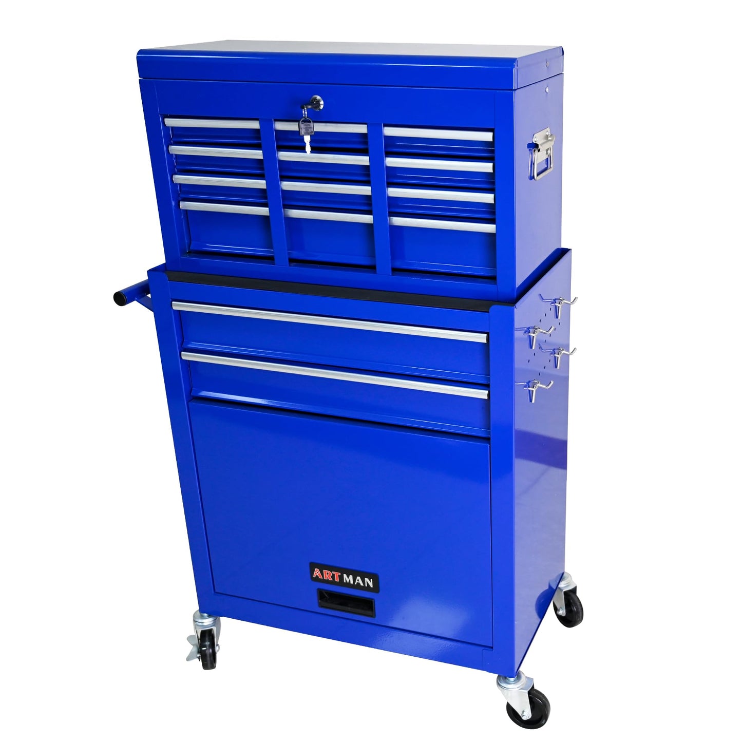 YOPTO High Capacity Rolling Tool Chest with Wheels and 8 Drawers,Metal Storage Tool Cabinet W/Mobile Case,Pull Handle,4 Hooks,for Workshop Mechanics Garage,Blue