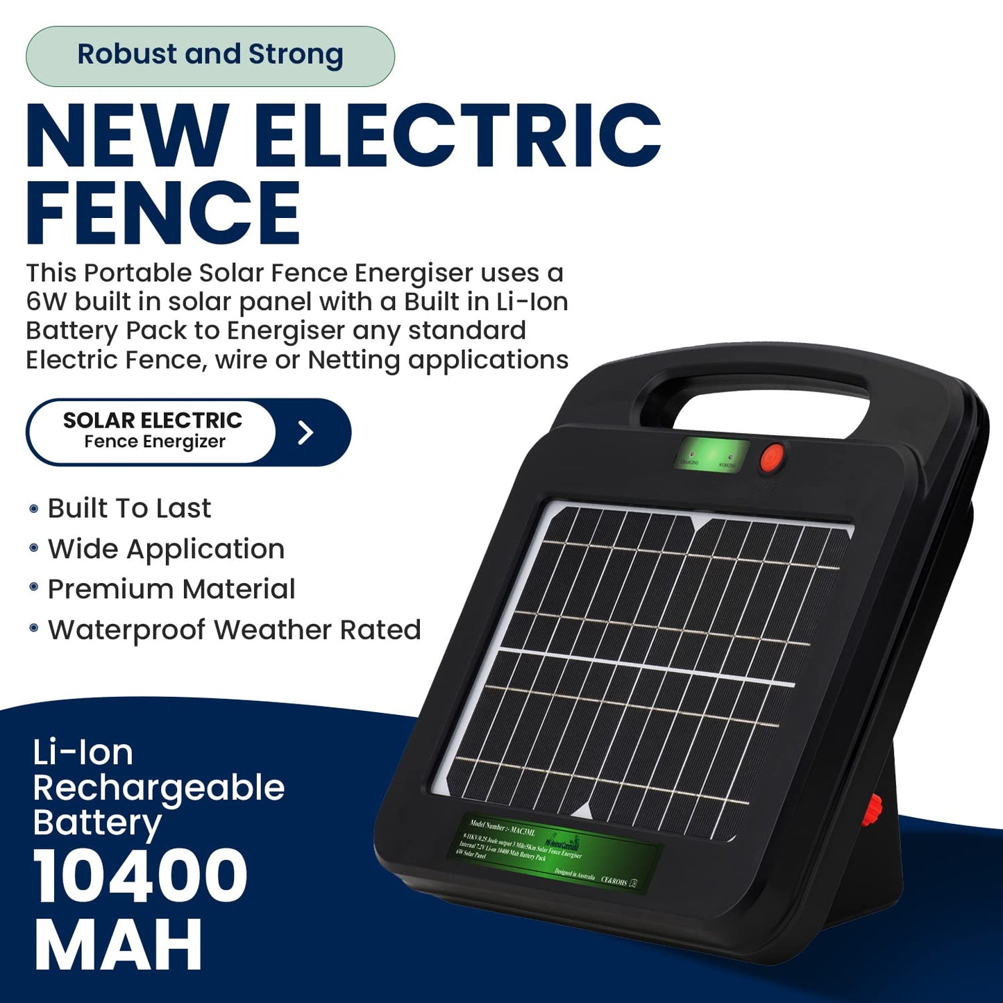 My Animal Command Solar Powered Electric Fence Charger 0.25 Joules Output (9-11KV) with Lithium Battery Energizer Containment & Protection of Livestock Horses Cattle Sheep Pets Easy Install