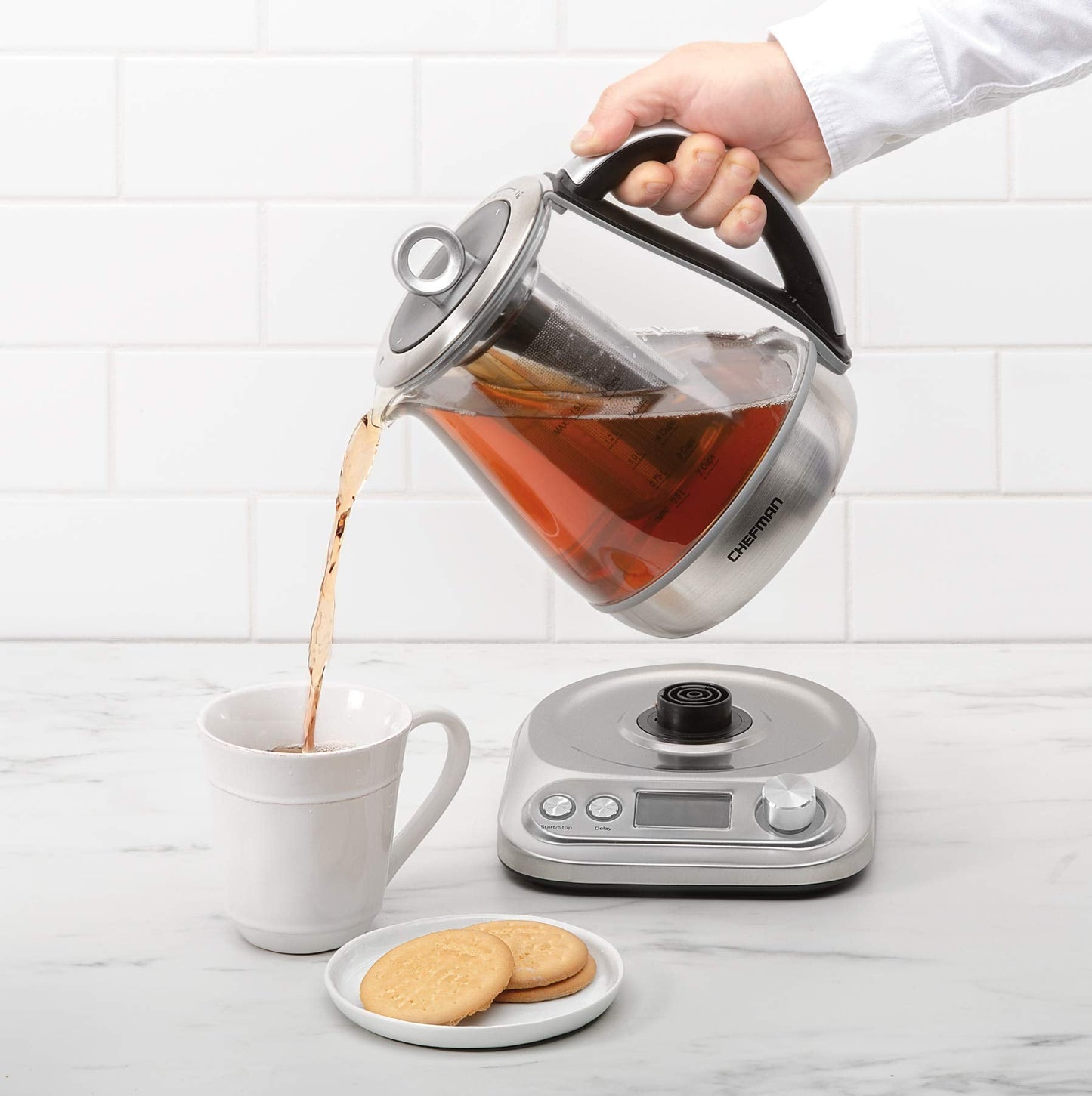 Chefman Digital Electric Glass Kettle, No.1 Kettle Manufacturer, Removable Tea Infuser Included, 8 Presets & Programmable Temperature Control, Auto Shutoff, Water Filter, 6+ Cup Capacity, 1.5 Liter