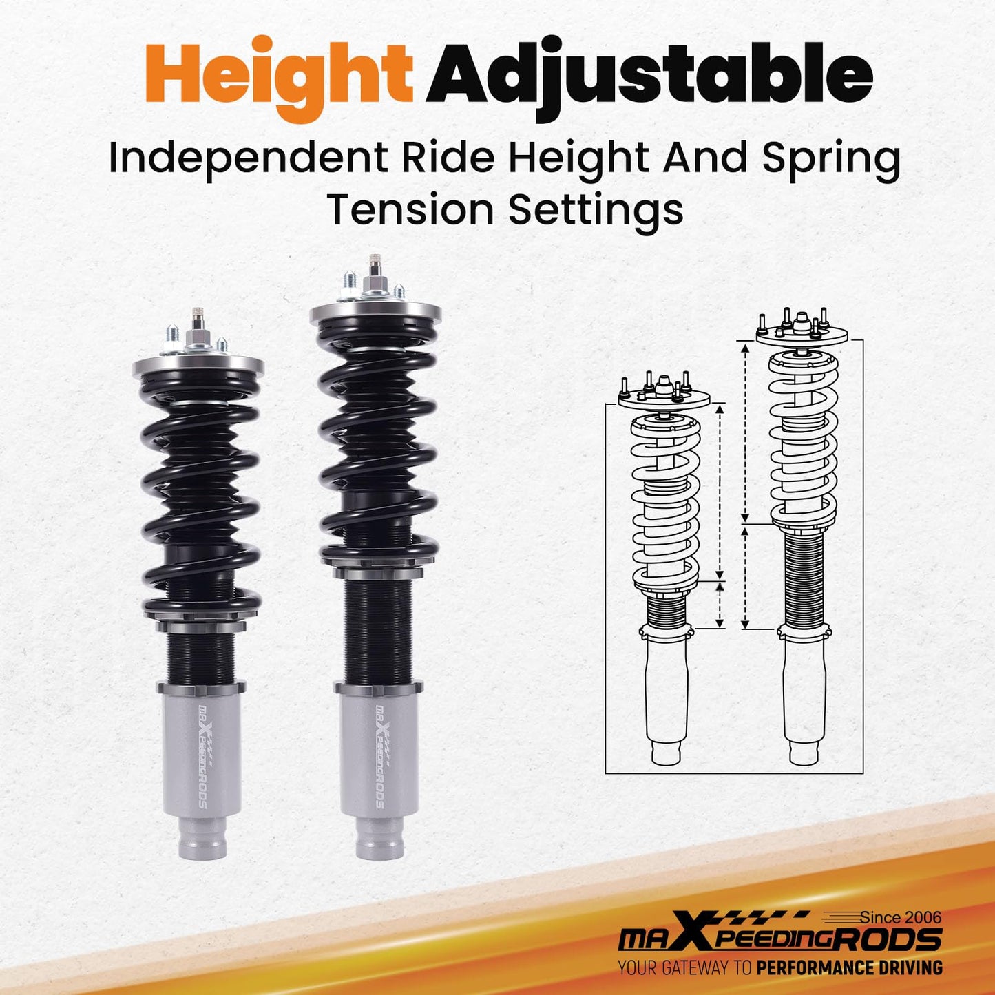 maXpeedingrods Coilovers for Honda Civic 1988-2000, for Honda CRX 1988-1991, for Delsol 1992-1995, for Acura Integra 1990-2001, 24 Levels Damper Adjustable Coilovers Suspension Lowering Kit