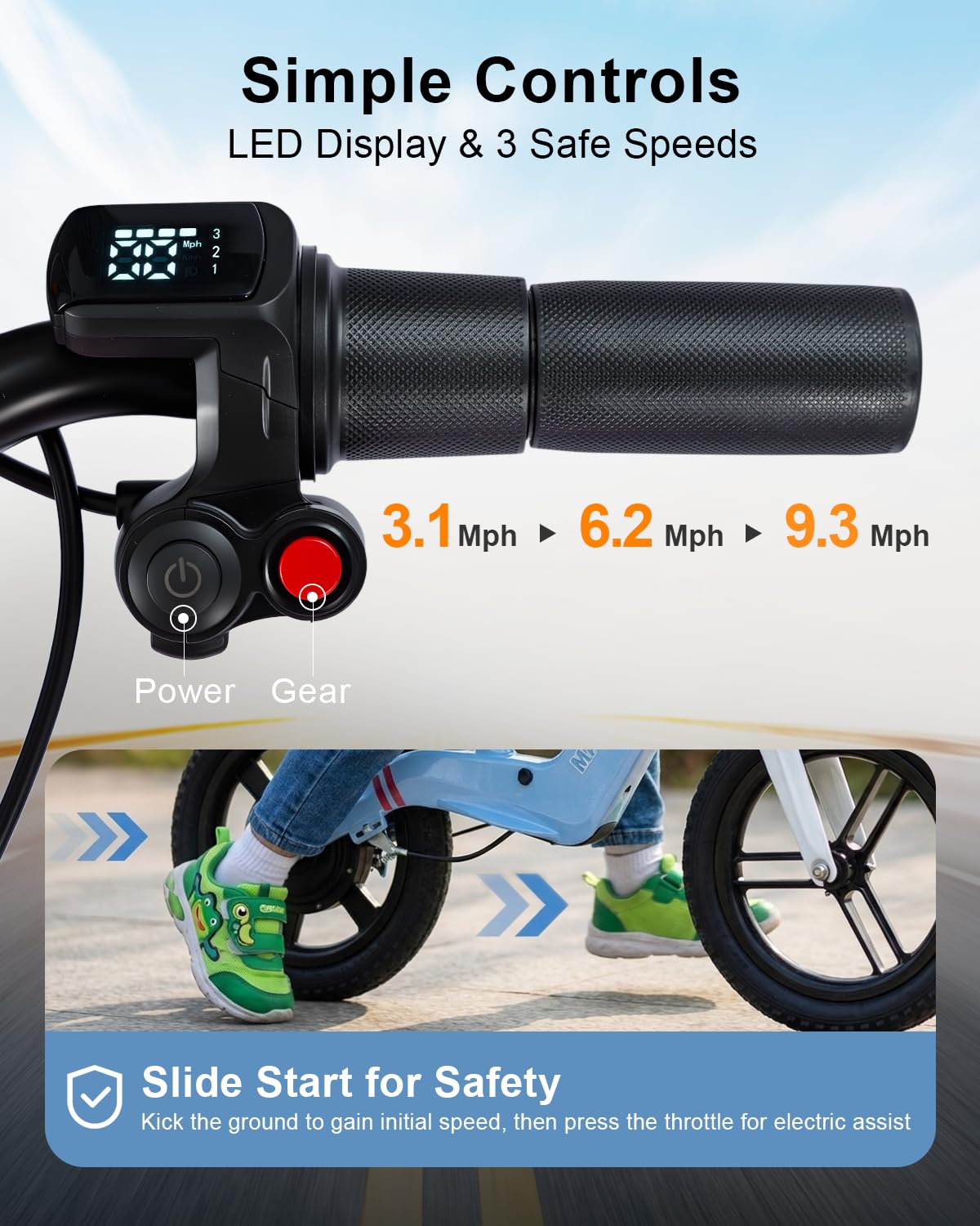 GROWNEER Electric Balance Bike for Kids 3-5 Year Old Boys Girls, 12 Inch Pneumatic Tires, 3 Speed Settings (3.1/6.2/9.3 mph), Light-up Front Tire & Adjustable Seat, 9.3 Mile Range, Red