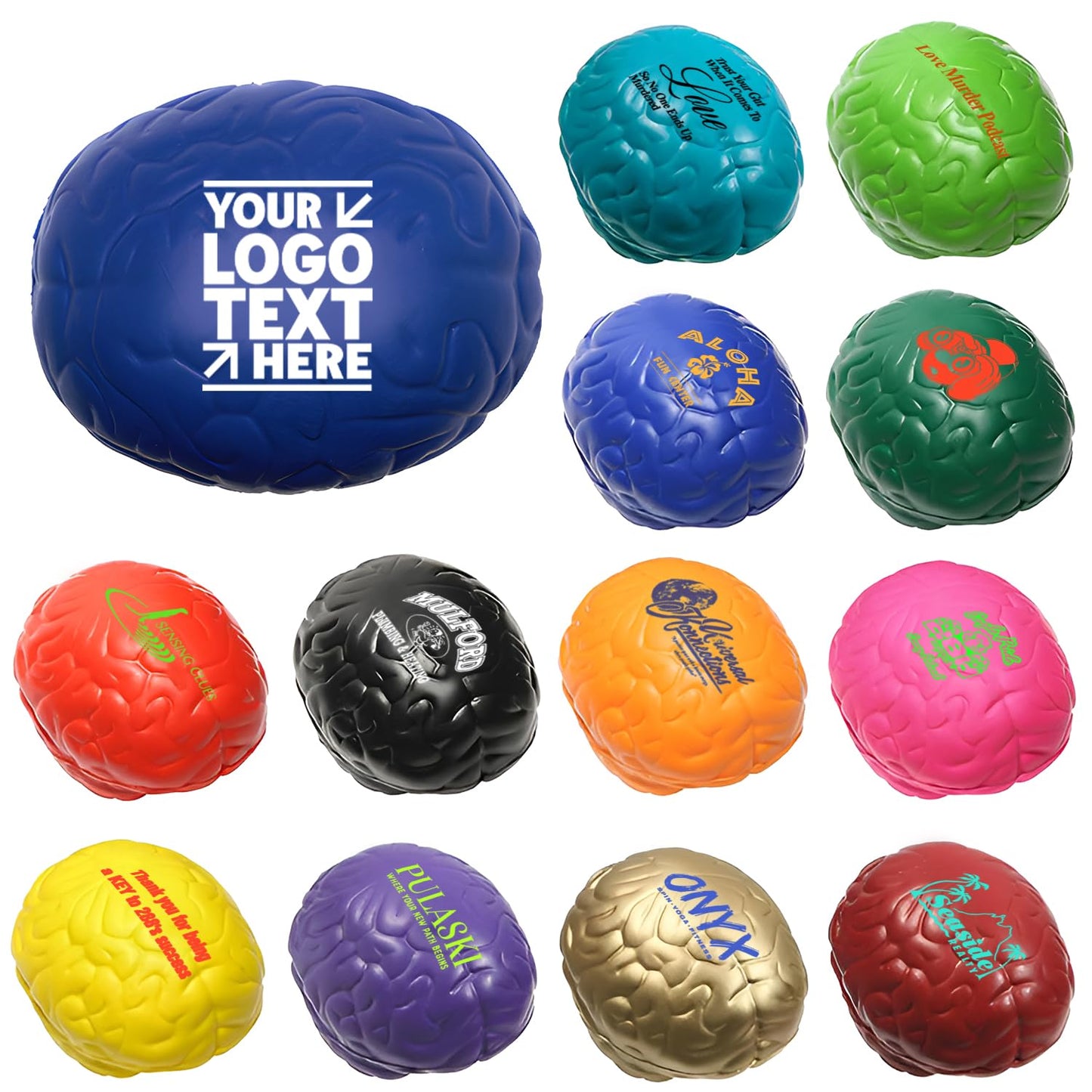 FLIXLEAP 100 Sets of Custom Stress Relief Foam Balls with Logo, Bulk Brain Shape Personalized Foam Balls, Anxiety Stress Relief Stress, Perfect for Office, Travel or Home