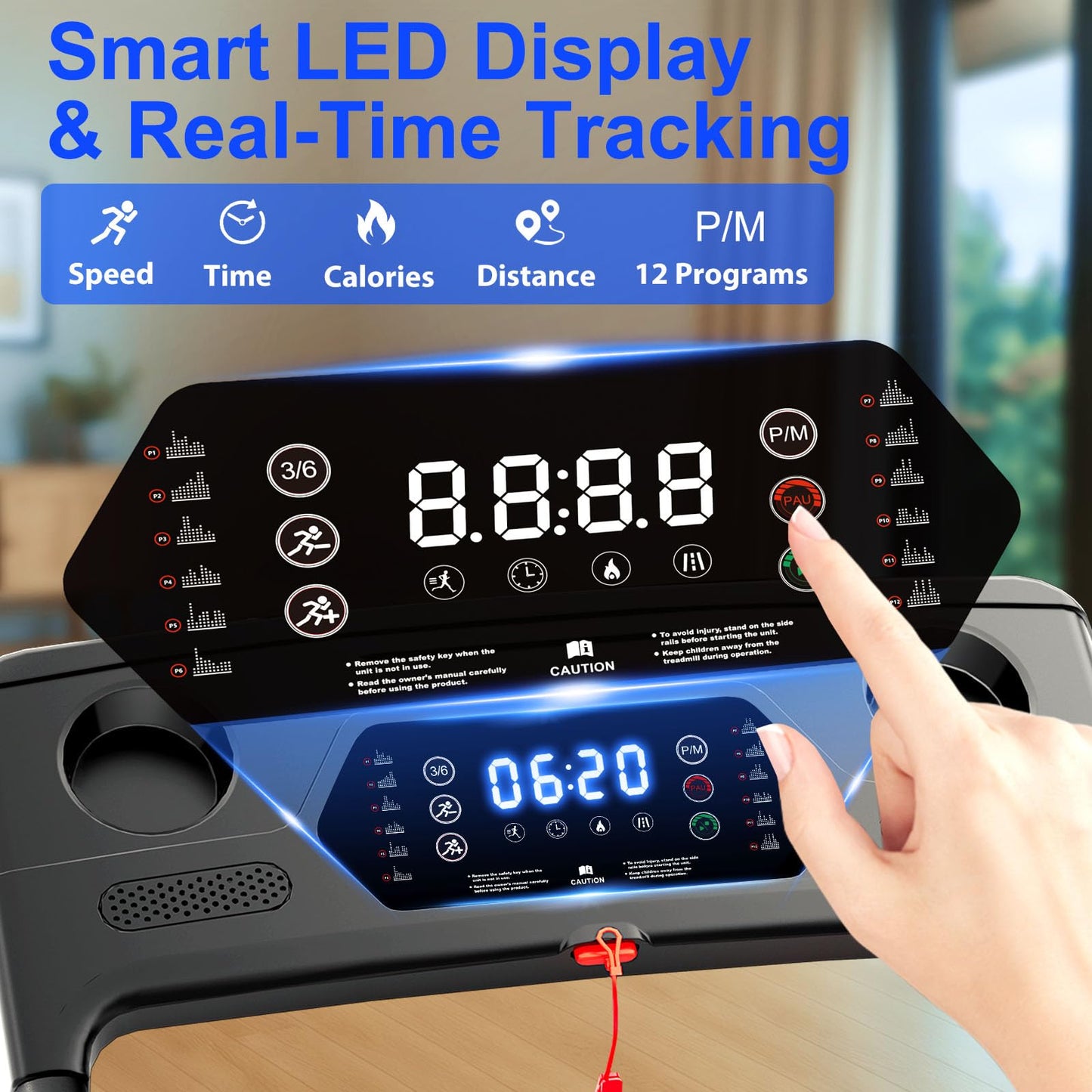 Treadmill with 8% Incline, Walking Pad Treadmill with Handle Bar, Portable Folding Treadmills for Running and Walking, 3.0HP Brushless Motorized, 5 Layers Shock-Absorbing