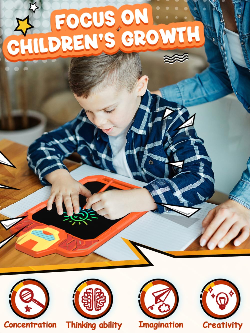BUKEBU LCD Writing Tablet Doodle Board 10 Inch, Colorful Drawing Pad, Electronic Drawing Tablet, Drawing Pads,Travel Gifts for Kids Ages 3 4 5 6 7 8 Year Old Girls Boys (Mech Warrior)
