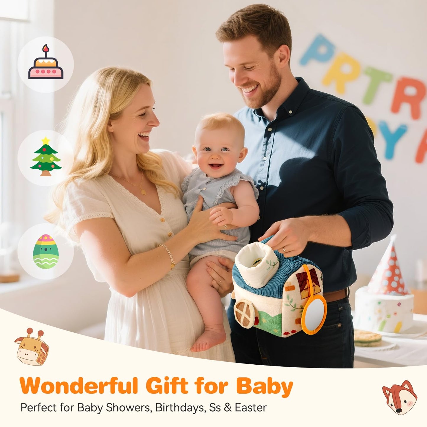 let's make Baby Toys 6-12 Months First Forest Animal Set Soft Barn playset with 5 Stuffed Woodland Animals, Rattle Crinkle Mirror Sensory Montessori Travel Toy Gift for Babies Boy Girl Toddlers 1-3