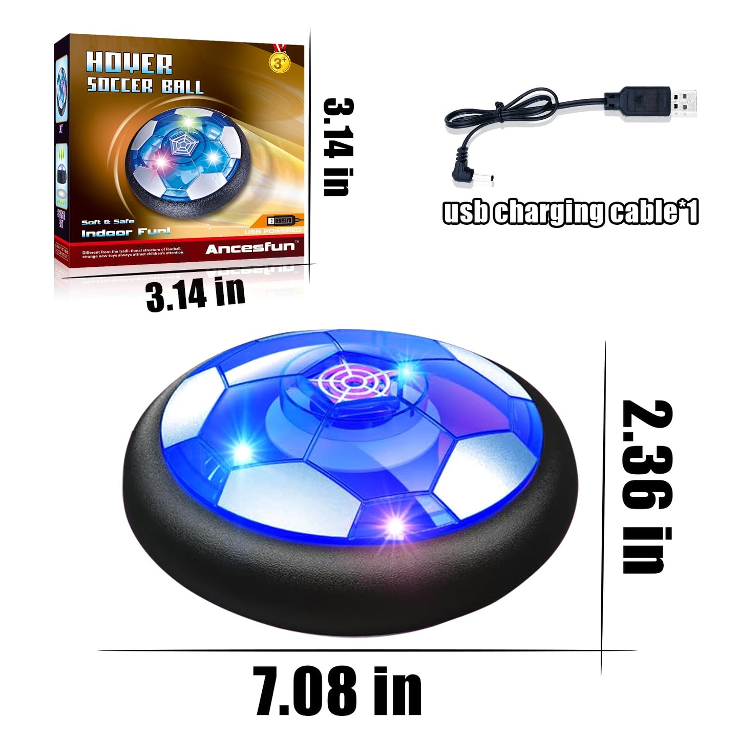 Linkowin Hover Soccer Ball for Kids - Rechargeable LED Air Power Football, Indoor/Outdoor Floating Hover Ball Toy, USB Charging Soccer Gifts for Boys & Girls Ages 3-12, Birthday/Holiday Presents
