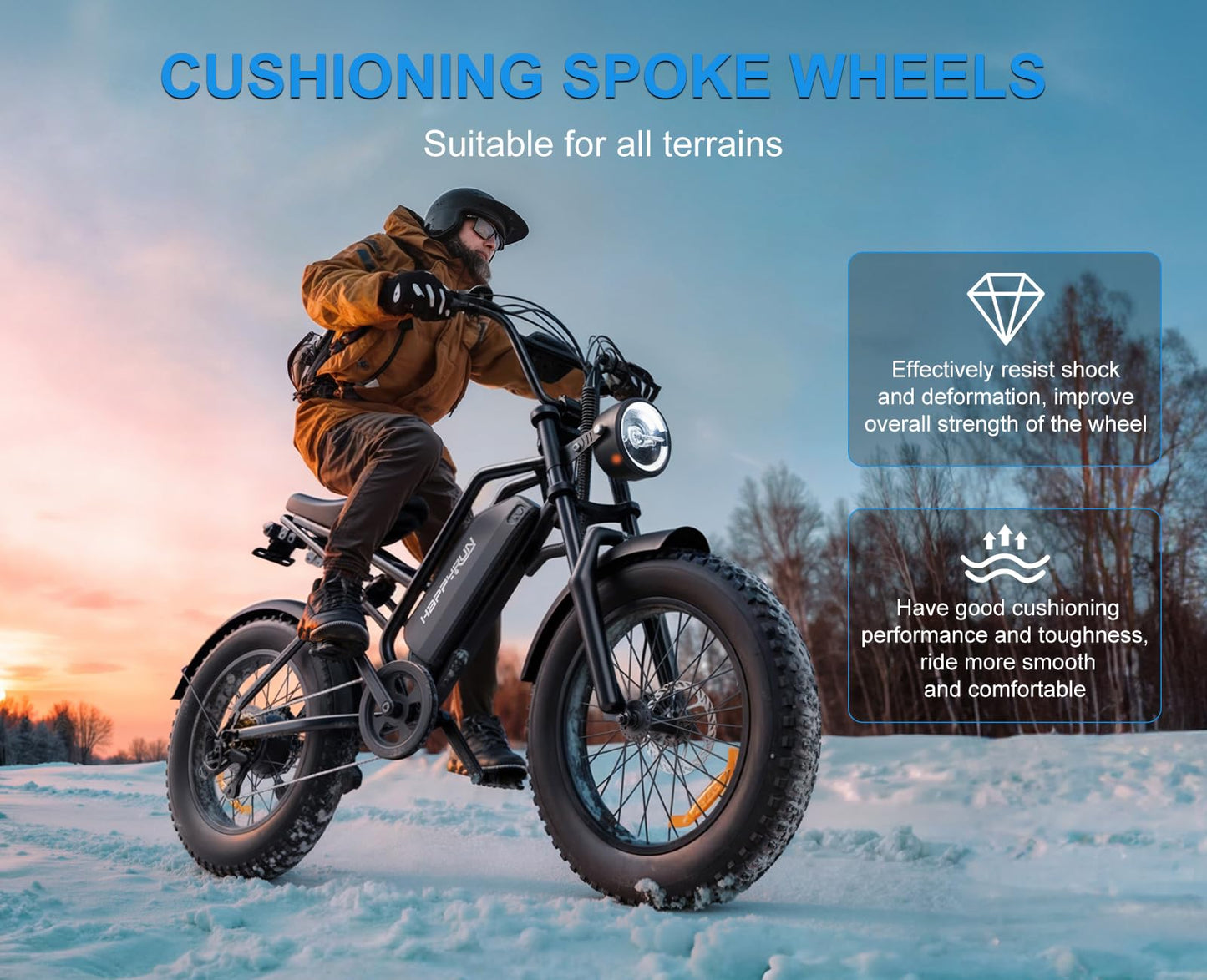 HAPPYRUN Electric Bike,1500W,48V,18Ah E Bikes for Adults Electric 60+ Mile 32MPH Top Speed Electric Motorcycle All Terrain Fat Tire Electric Dirt Bike G50 (G50 48V18Ah)