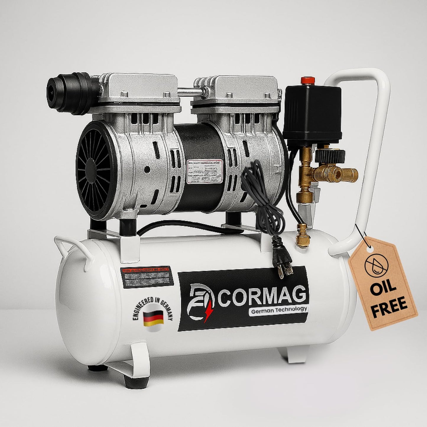 Brevix 6.3 Gallon Ultra Quiet Air Compressor, 2HP 3.35 CFM@ 90PSI Pressure | 2800 RPM Oil-Free Portable Steel Tank filled in 60s, 60dB Quiet Compressor for Airbrush, Tire Inflation & Tools, 110V/60hz