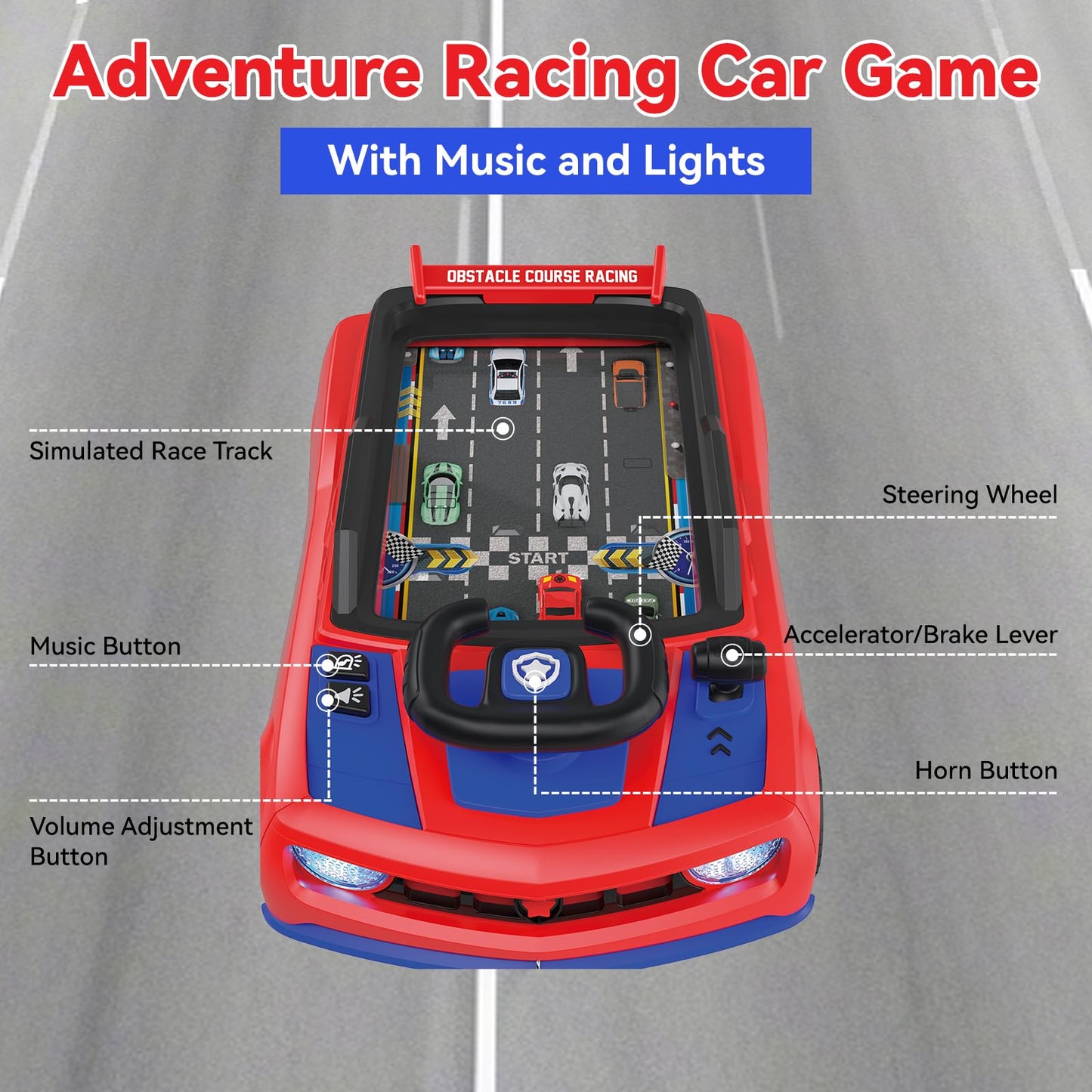 Mytothfy Musical Steering Wheel Racing Car Toy, Racing Adventure Car Steering Wheel for Toddler Kids, Toddler Simulated Driving Game Cars with Sound and Light, Xmas Birthday Gifts for Kids Ages 3+