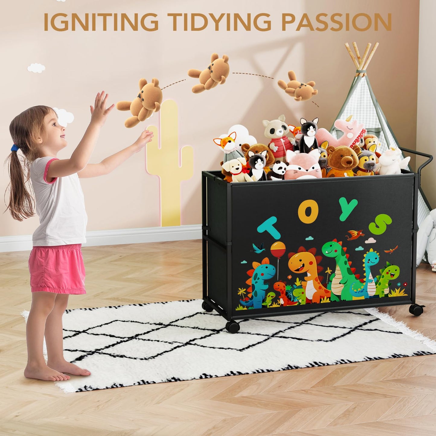 BBLIKE Toy Box for Kids - 200L Extra Large Toy Chest Storage with Wheels for Boys and Girls, Toy Organizer Bin for Stuffed Animals, Toy Basket for Bedroom, Nursery, Living Room, Playroom, Black