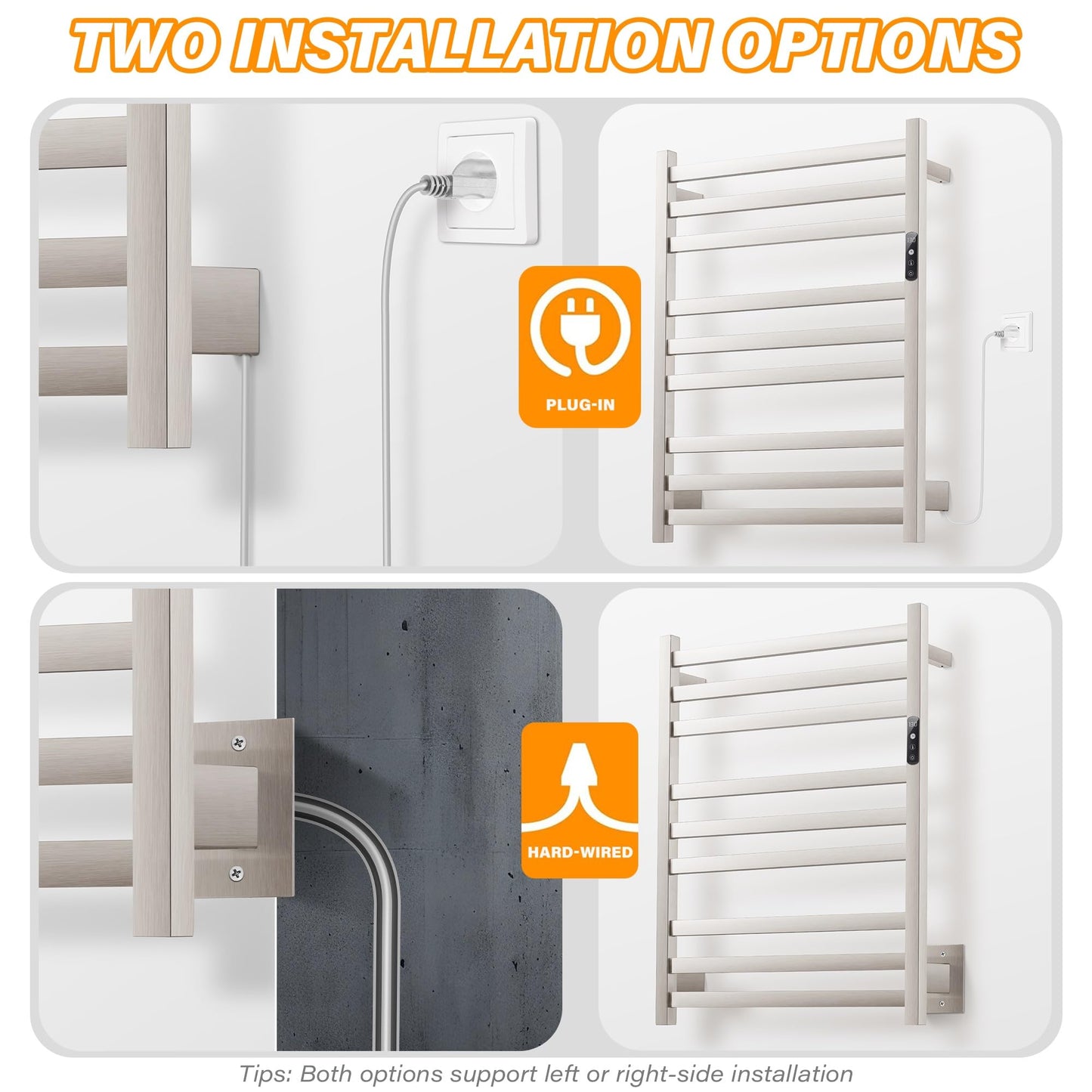 DAWEYEAL 9 Bars Wall Mounted Towel Warmer, Heated Towel Rack for Bathroom, Smart Control with 24-Hour Timer, Plug-in or Hardwired Installation Hot Towel Rack, Stainless Steel Towel Warmer Rack