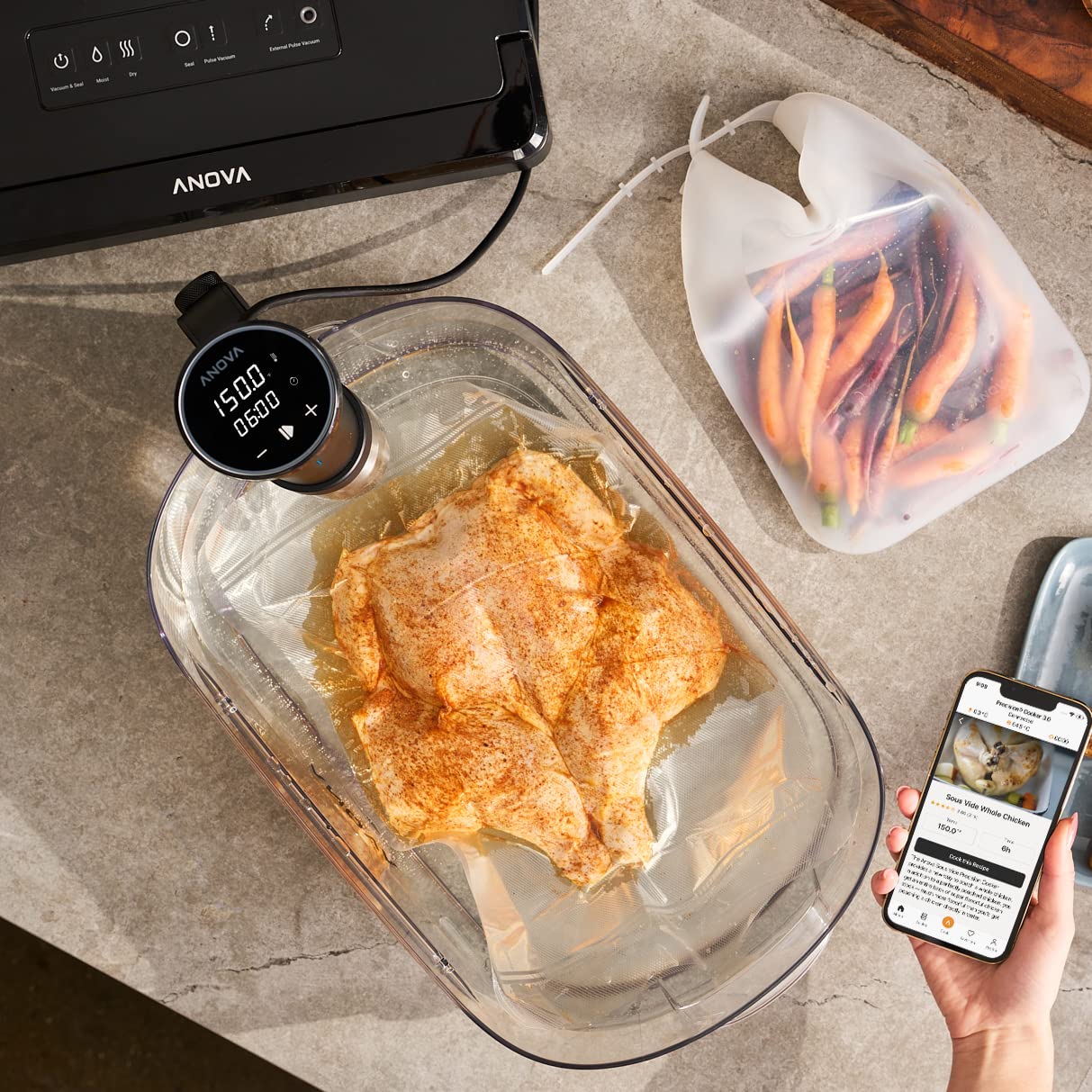 Anova Precision Cooker 3.0 & ANVS01-US00 Anova Precision Vacuum Sealer, Includes 10 Precut Bags, For Sous Vide and Food Storage
