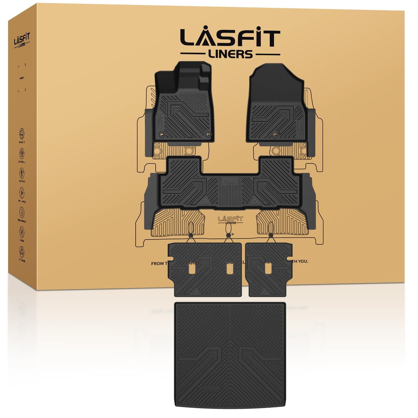 LASFIT Floor Mats & Cargo Mat for Honda Passport 2026, All Weather TPE Custom Fit Passport Floor Liner Accessories, 1st & 2nd Row & Trunk Mat with Backrest Mat Full Set, Black