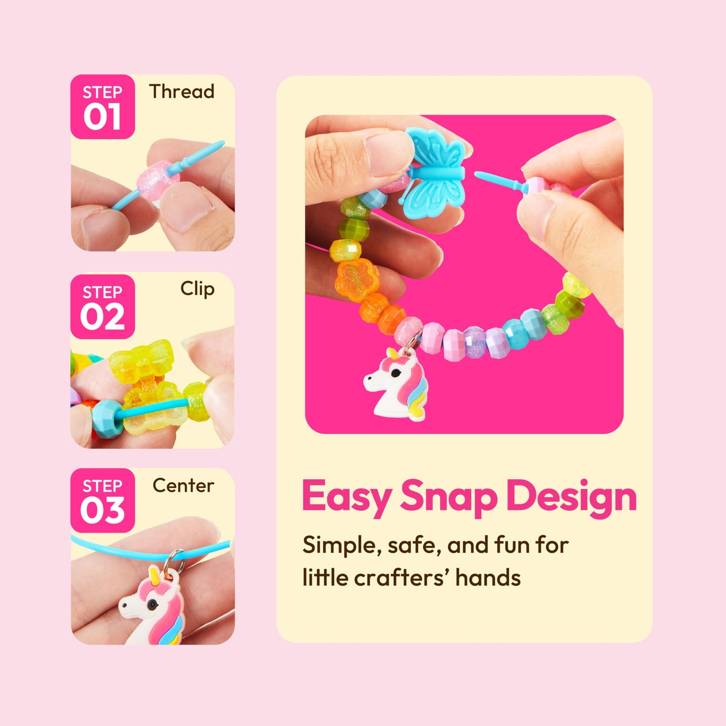 JOVA Klever Kits Jewelry Making Kit, Bracelet Making Kit with Bead, Kids Jewelry Bracelet Kit, DIY Kit with 350+ Colorful Beads, Flower-Shaped Storage Case, Crafts Gifts for Girls Ages 3+