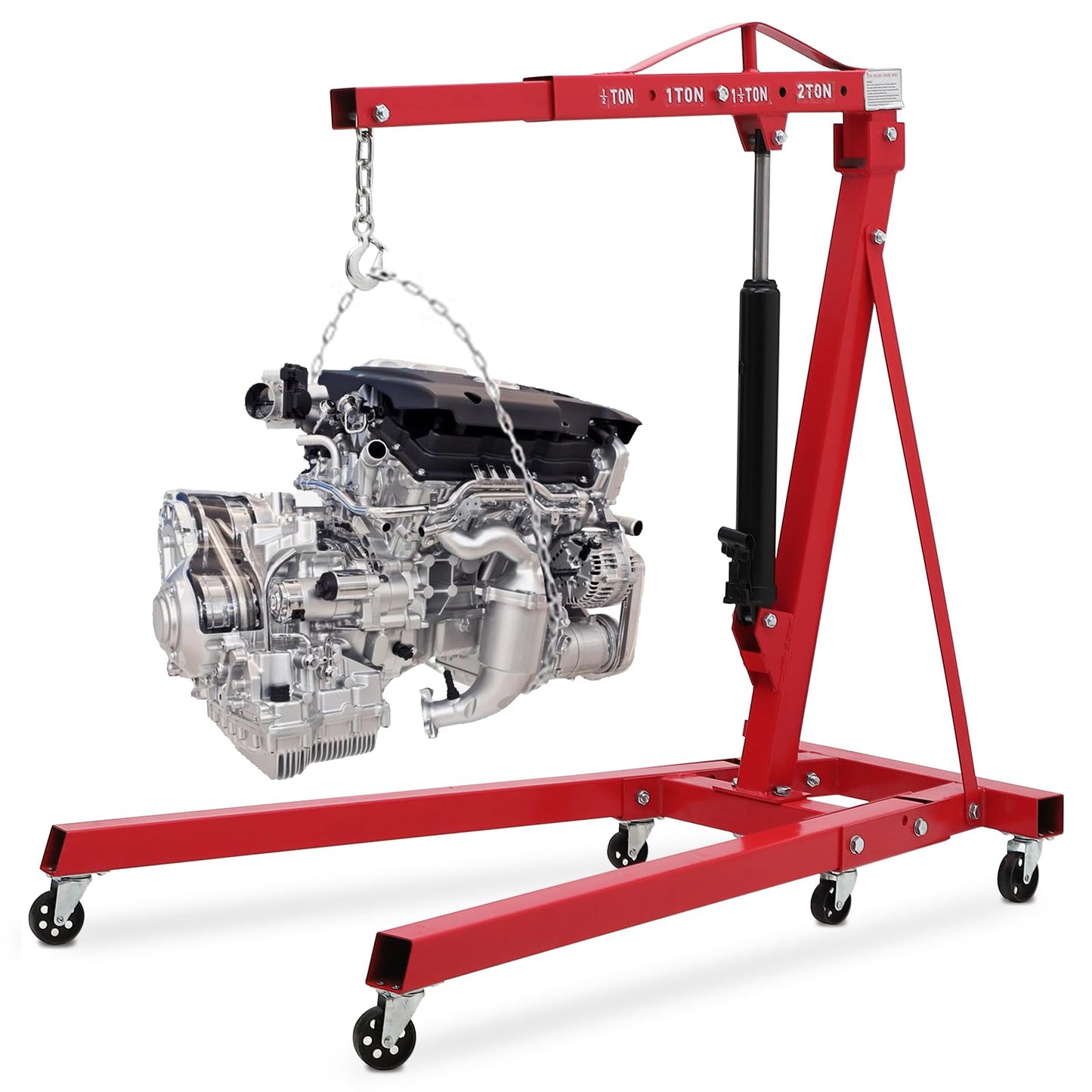 ExploreHorizon 2 Ton Engine Hoist, Hydraulic Folding Cherry Picker, Heavy Duty 4400Lbs with Lever & 6 Casters for Workshop Garage Warehouse