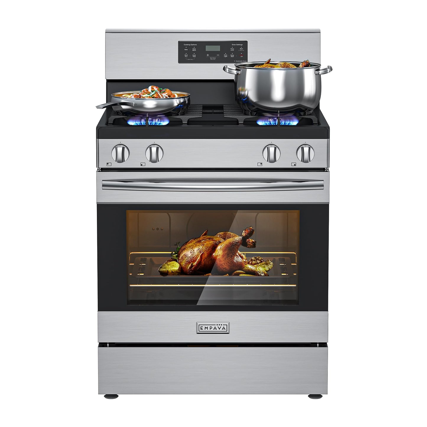 Empava 30" Gas Range, 4.8 Cu.Ft Oven with Touch Timer,18K BTU Burner, Freestanding & Slide-in Stove (Natural/LP Convertible) Stainless Steel