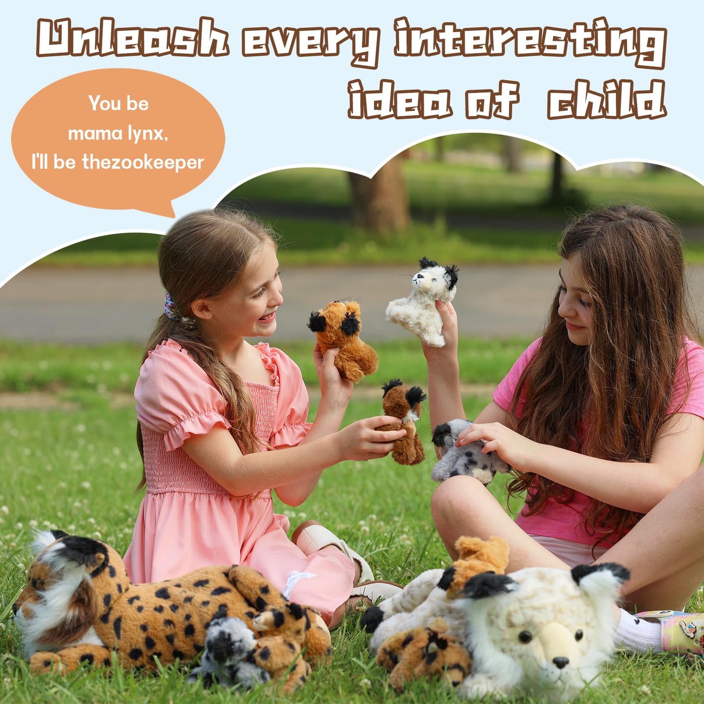 Muiteiur 5 Piece Lynx Stuffed Animals, Soft Bobcat Stuffed Animals with Babies,18-inch Cute Plush Toy for Kids Girls Boys, Fun Gift for Birthday Children Day (White)