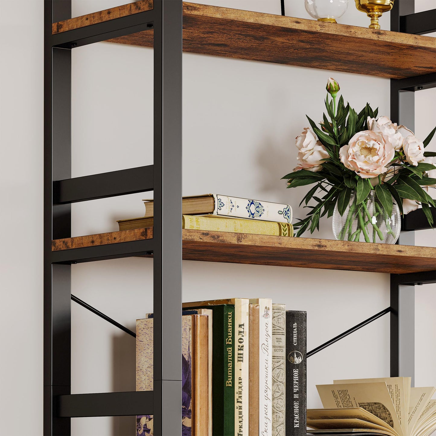 IRONCK Bookshelf, 31.5in Wide Shelf 6 Tier Bookcase, 110lbs/shelf Vintage Industrial Style Bookshelves for Bedroom, Living Room and Home Office, Vintage Brown