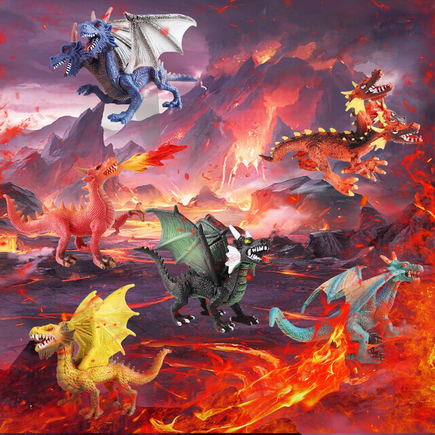 EOIVSH Dragon Toy Figures - Ancient Flying Dragon Figurines, Mythical Action Figure Kid Toys, Girls and Boys Ages 3 and Above, Pack of 6
