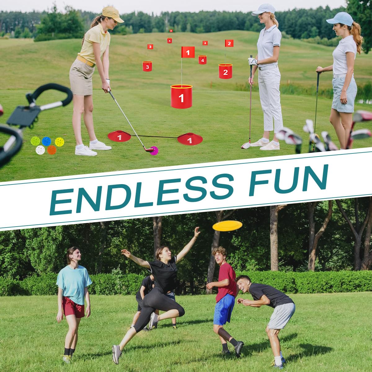 Golf Yard Bucket Games, 6 Holes Golf Practice Game with Flag, Indoor Outdoor Golf Chipping Game for Park, Beach, Backyard, Lawn