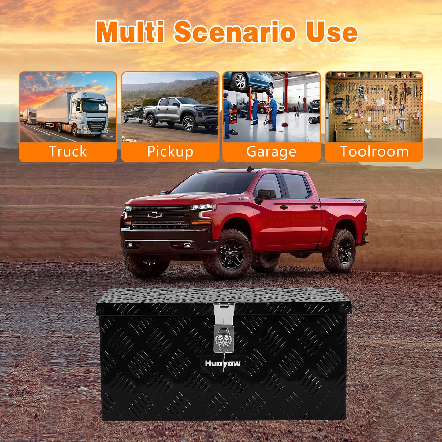 Aluminum Truck Tool Box, Heavy Duty Waterproof Truck Storage Organizer, Pickup Truck Bed RV Trailer with Side Handle, Lock and Keys (Black, 20-INCH)