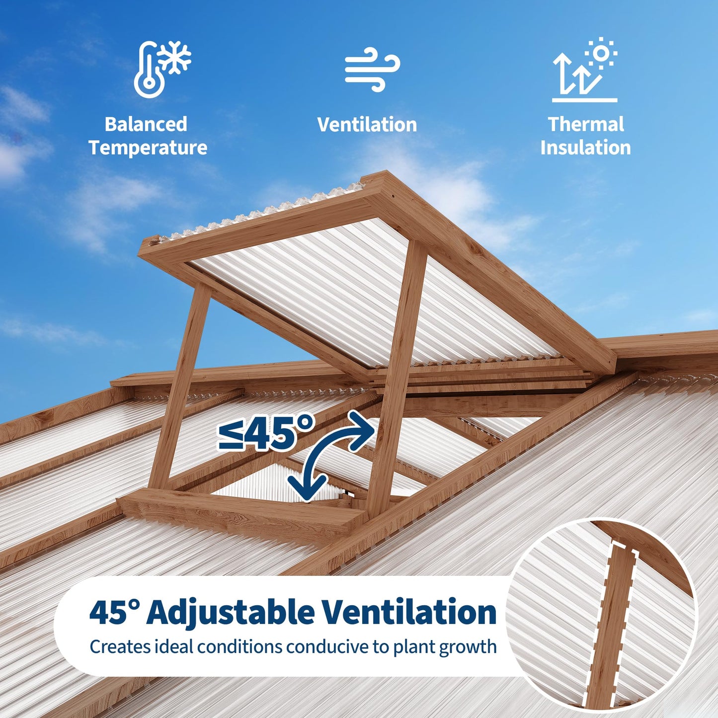 8X13ft Greenhouse Kit with Pergola, Wooden Walk-in Green House with Cedar Frame, Greenhouse Kit with 6mm Thick Polycarbonate Panel