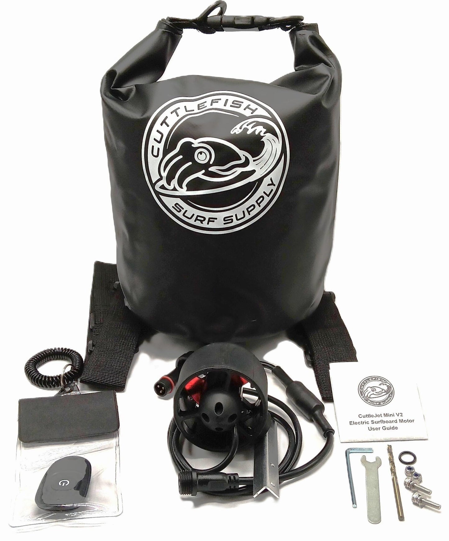 CuttleJet Mini V2 - Stand Up Paddle Board Motor Electric Fin Kit with 10L Waterproof Battery Bag and Wireless Remote Control - Cuttlefish Surf Supply