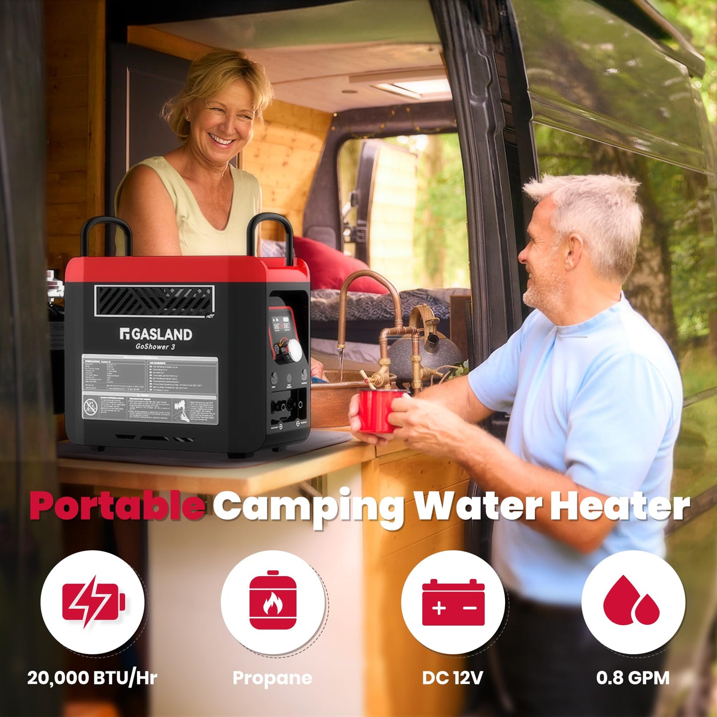 GASLAND Goshower G3 Pro 1lb Propane Portable Camp Water Heater & Shower Pump, CSA Certified, Instant Hot Water for Outdoor Camping, Hiking, Glamping & Vacationing, 4000mAh Rechargeable Shower System