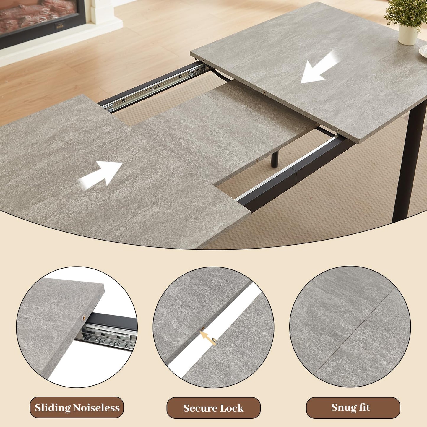 HIPIHOM 63"- 78.7" Extendable Dining Table Set for 6, Modern Kitchen Table with 6 Dining Chairs for 4-6 Person, Thickened Expandable Wooden Table with Metal Legs for Dining Room, Kitchen