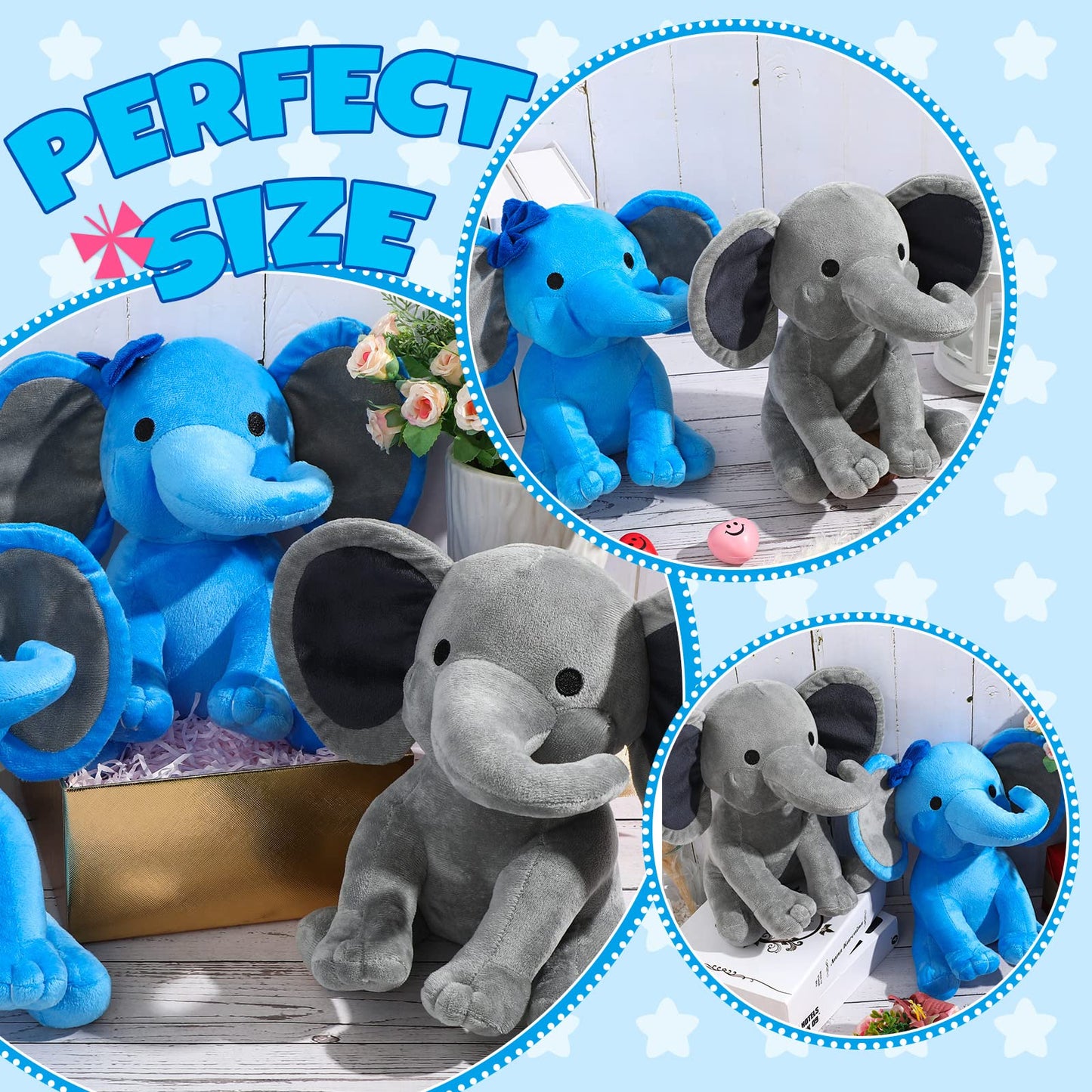 Glimin 6 Pieces Elephant Stuffed Animals 9.84 Inches Soft Cute Elephant Plush Toys for Baby Shower Themed Birthday Party Supplies(Grey)