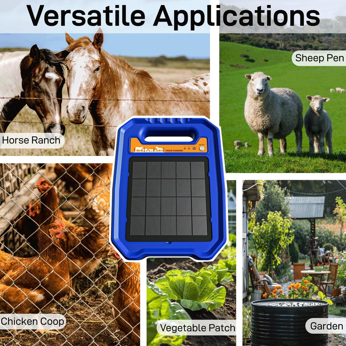 DfuGift Solar Electric Fence Charger - 0.5 Joule Output up to 5 Miles, 8000V Solar Powered Fence Energizer for Livestock, Cattle and Horse, IP55 Weatherproof Controller with Day/Night Mode