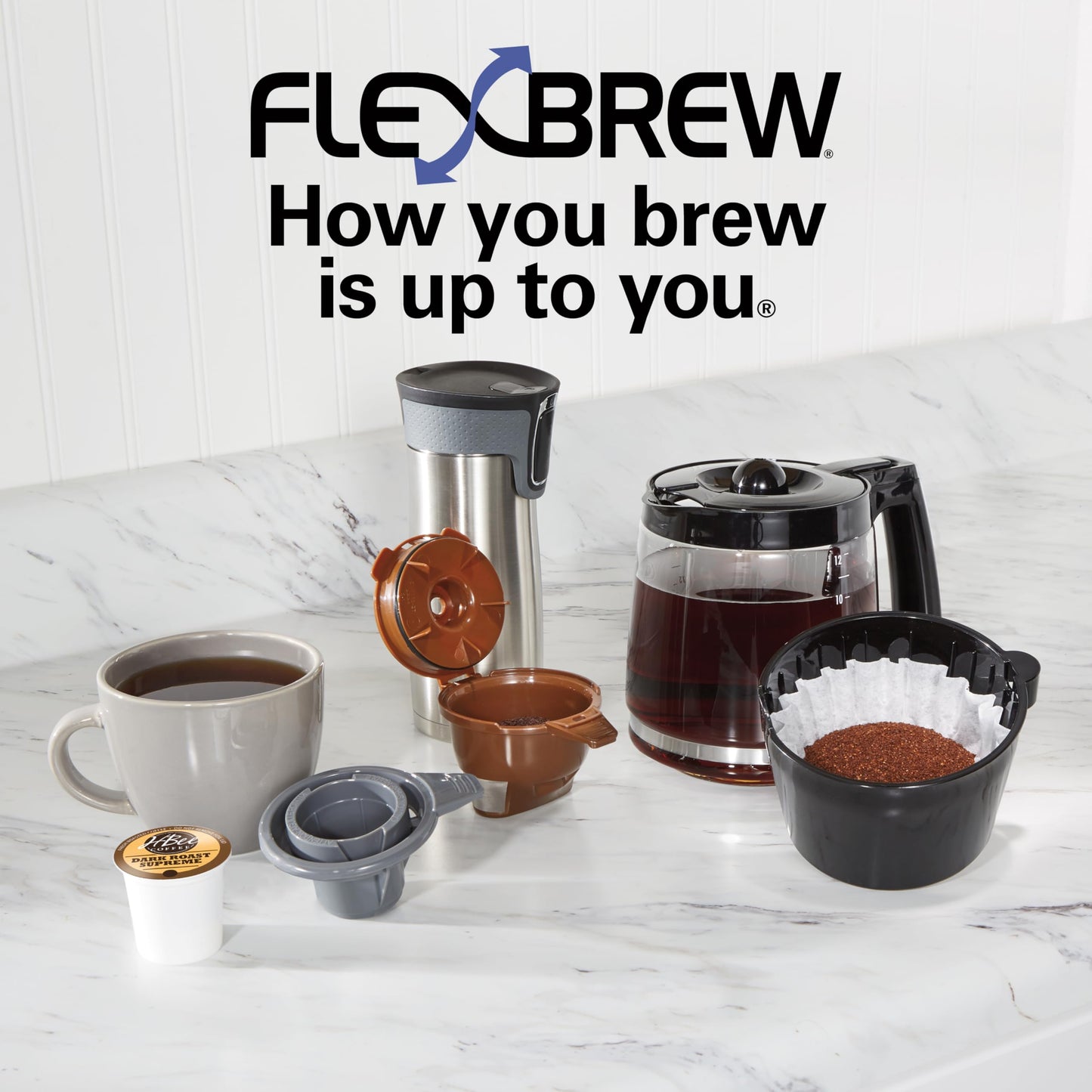 Hamilton Beach FlexBrew Trio 2-Way Coffee Maker, Compatible with K-Cup Pods or Grounds, Combo, Single Serve & Full 12c Pot, Black