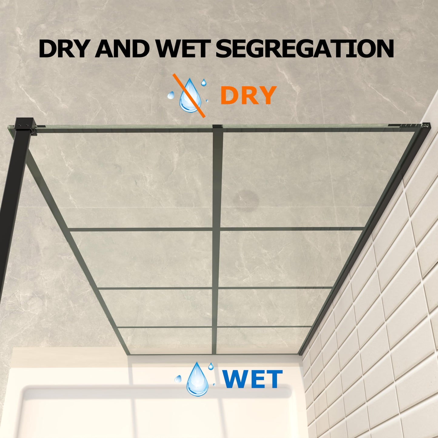 Mainzel 34" W x 76" H Fixed Shower Glass Panel, Frameless 3/8" ANSI Tempered Glass Panel with Easy Clean Guard Coating, Modern Design Bathroom Shower Screen, Matte Black