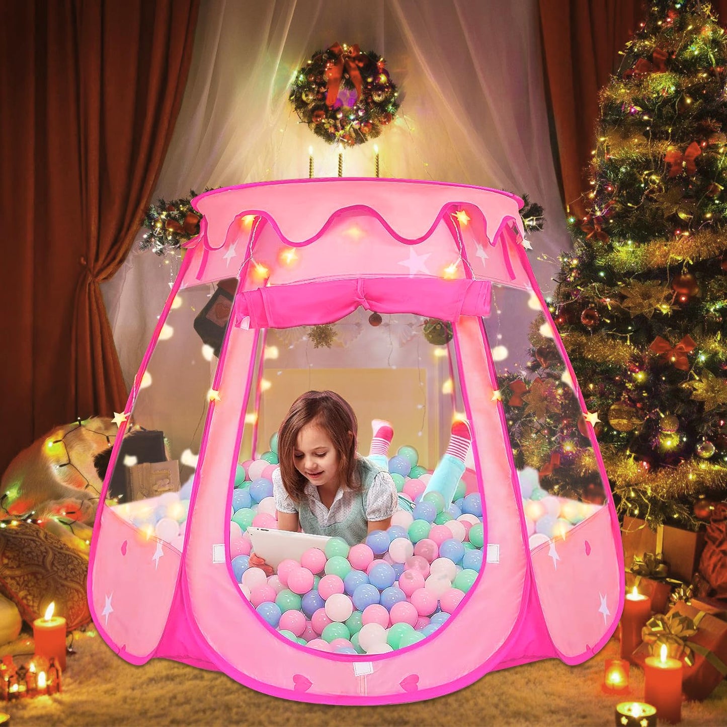 Pop Up Princess Tent with 50 Balls,Ball Pit with for Kid Girl Birthday Gift,Princess Toys for Toddlers with Carrying Bag,Play Tent for Kids Indoor|Outdoor