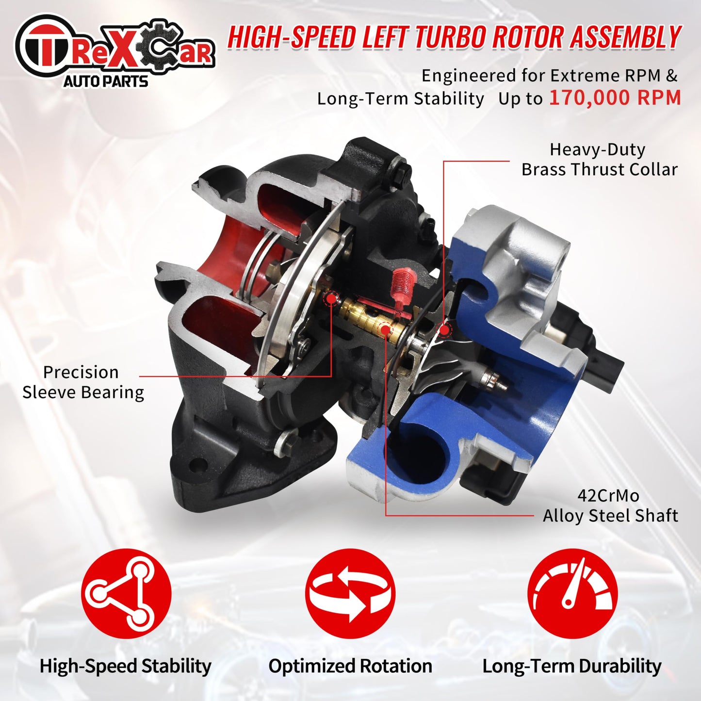 TREXCAR Turbo Left Position Turbocharger for 2006-2011 BMW 135i 335i E82 E88 Engine 550HP TD04-17T N54 with Billet Compressor Wheel JD Series 49131-07041