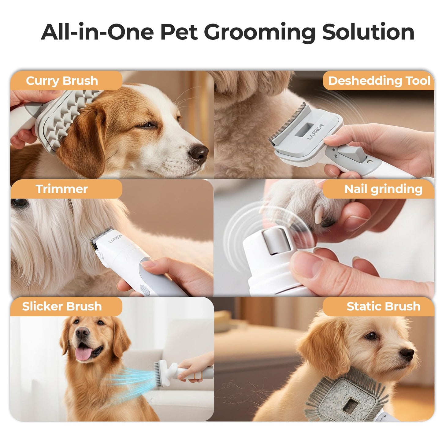 Pet Grooming Vacuum & Nail Grinding Kit – 10Kpa High-Suction Pet Hair Vacuum with 3-Speed Settings & Ultra Low Noise + Nail Grinder | Cats & Dog Grooming Vacuum for Shedding | Large 2L Dustbin